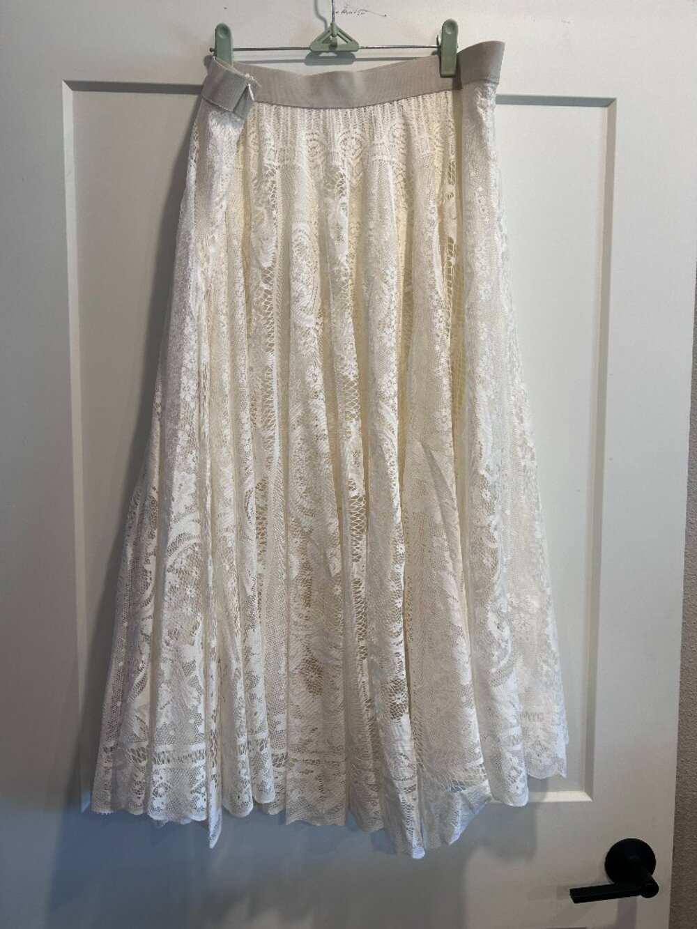 SHEIN Curve 4XL Ivory Lace Maxi Skirt Lined Side Zip Boho Fits 2X